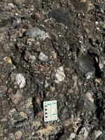 Conglomerados polimiticos da Formação Salvador, pouco alterado, constituído por clastos de rochas de alto grau metamórfico (fácies granulito), além de clastos de calcário e quartzito. Os fragmentos apresentam-se predominantemente subangulares a angulares, indicando reduzido grau de retrabalhamento e transporte limitado, o que sugere proximidade da área-fonte, associada à Falha de Salvador.